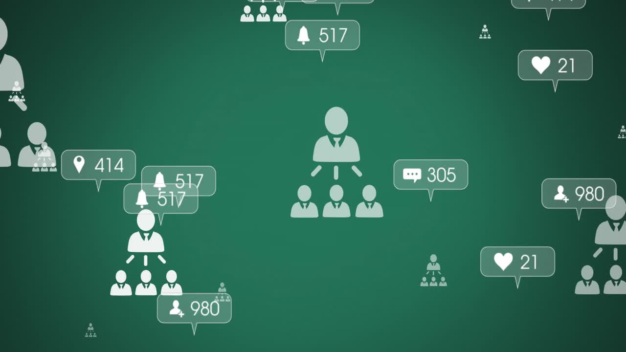 Animation of media icons on green background