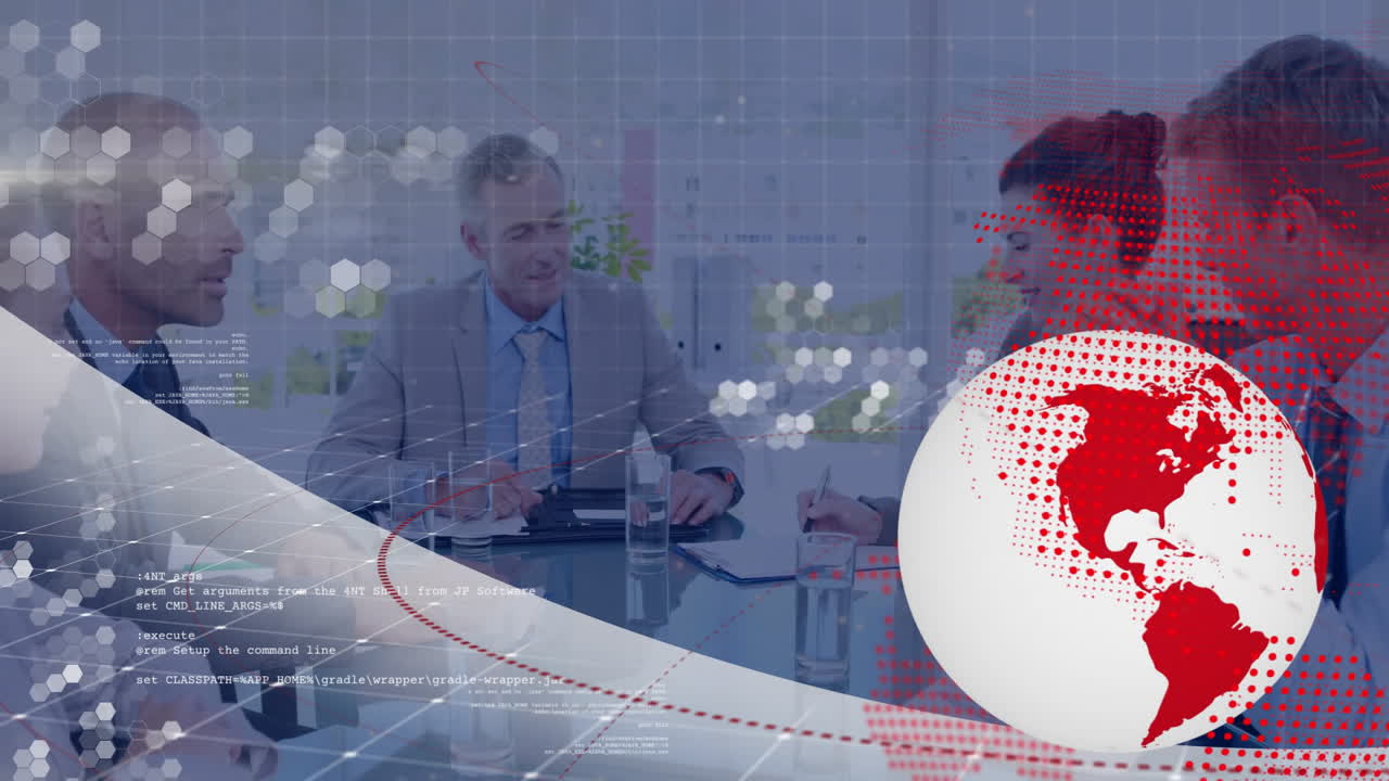 데이터 프로세싱의 애니메이션과 사무실에서 일하는 다양한 동료에 대한 세계