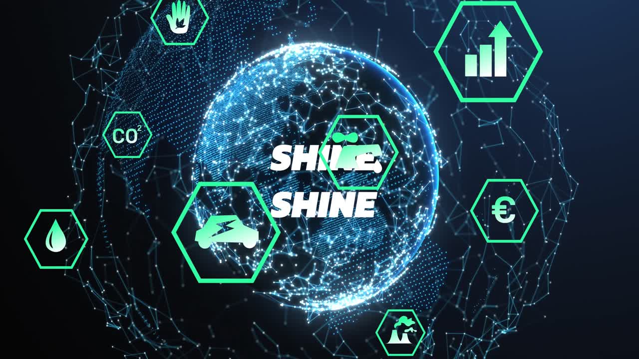 지구의 어두운 배경 위에 떨어지는 아이콘의 애니메이션