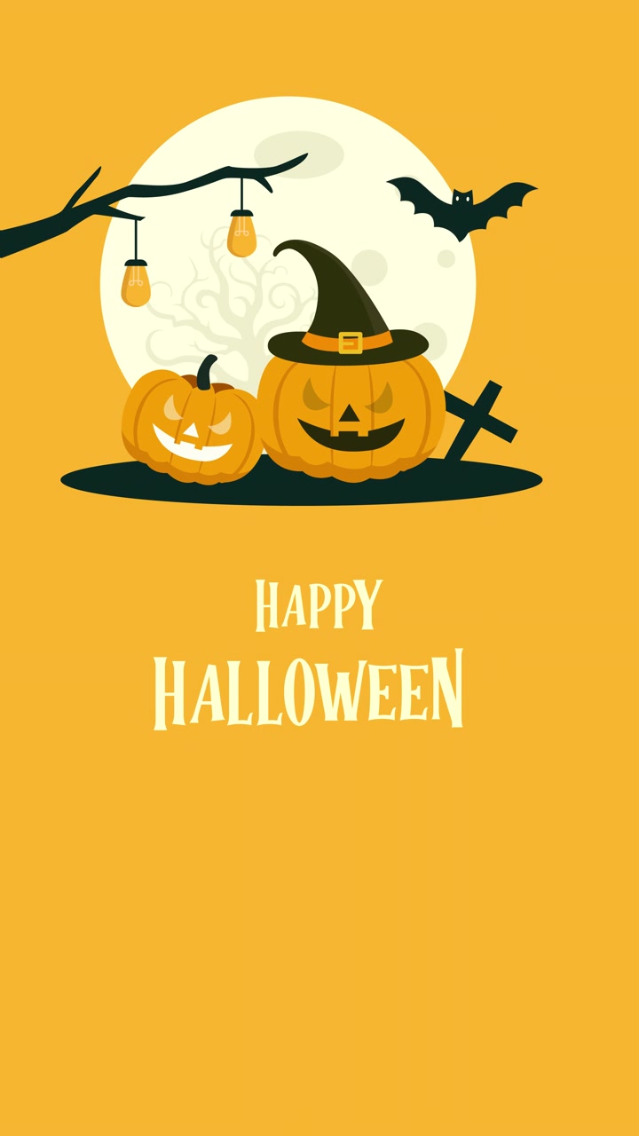 Augurio Animato di Buon Halloween con Zucche Animate e Pipistrello