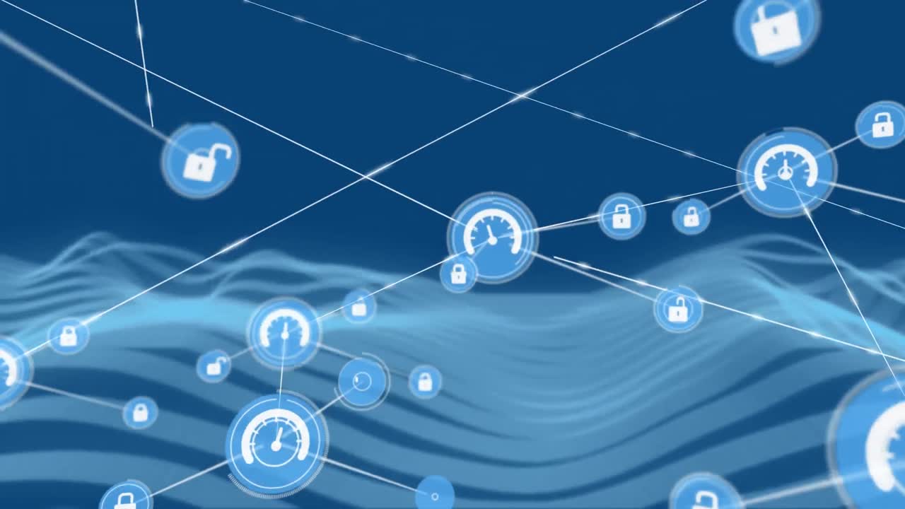 파란색 배경 위에 아이콘으로 연결 네트워크의 애니메이션