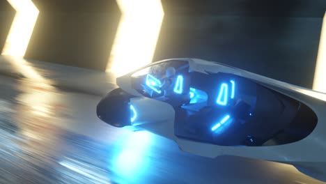 futuristic vehicle in a neon-lit tunnel