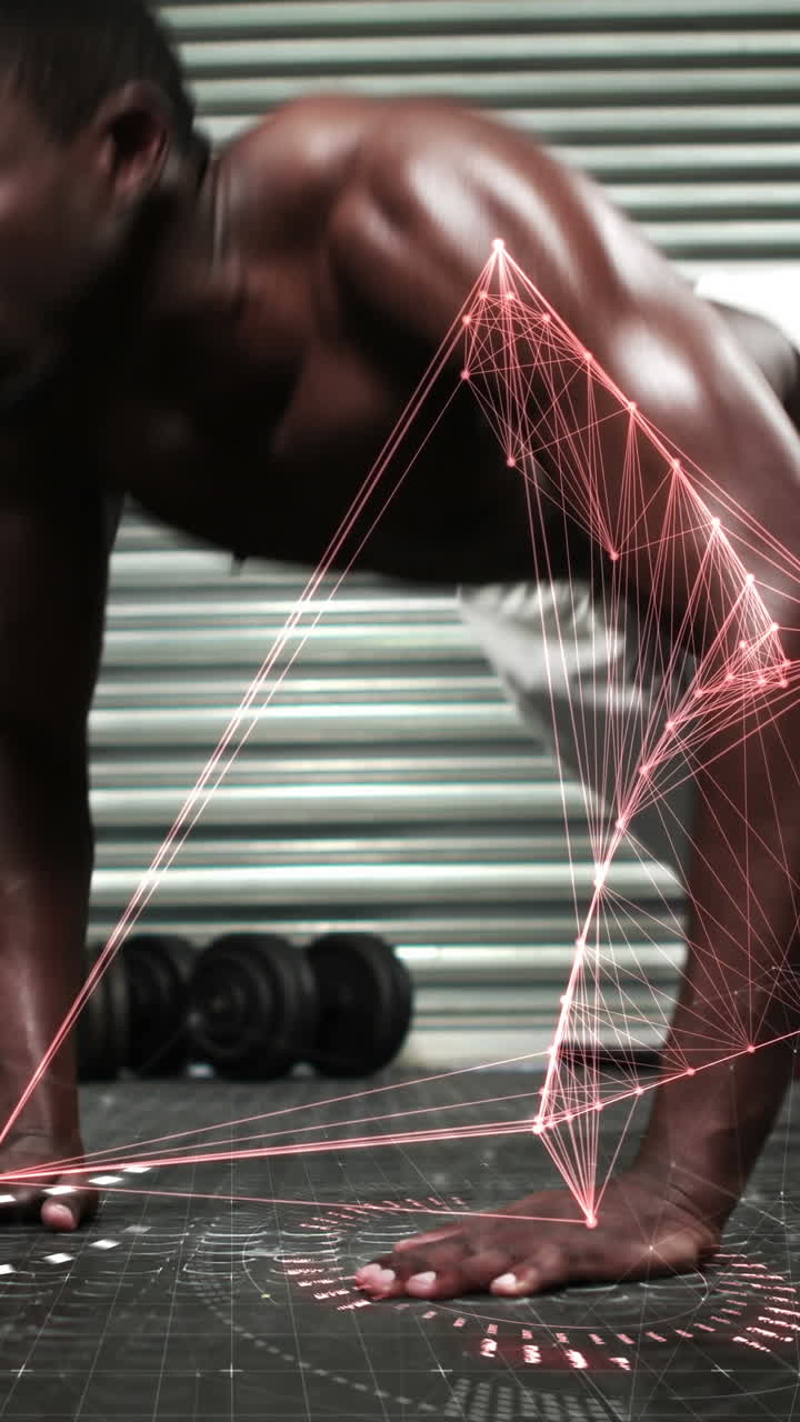 디지털 효과로 푸시업을 하는 남자