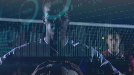 animación del procesamiento de datos financieros sobre diversos jugadores de fútbol masculino
