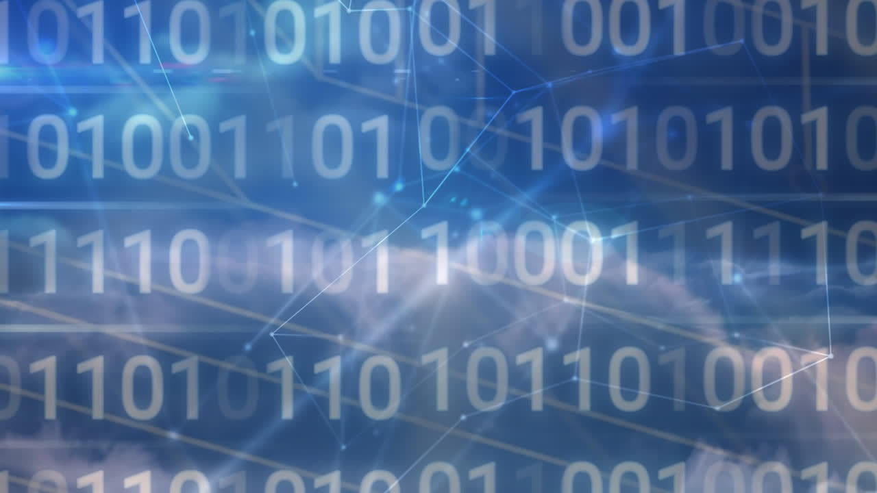 Animation of networks of connections and data processing over sky