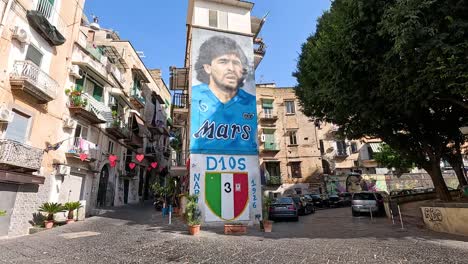 mural of maradona in naples alley