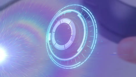 animation of rotating safe lock over light trail on blurred background