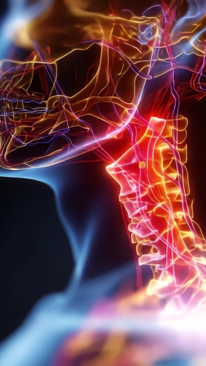 Una Rappresentazione Visivamente Sbalorditiva dell'Anatomia Umana Che Evidenzia l'Intricato Sistema Nervoso e i Percorsi Vascolari Che Circondano le Regioni del Collo e della Testa