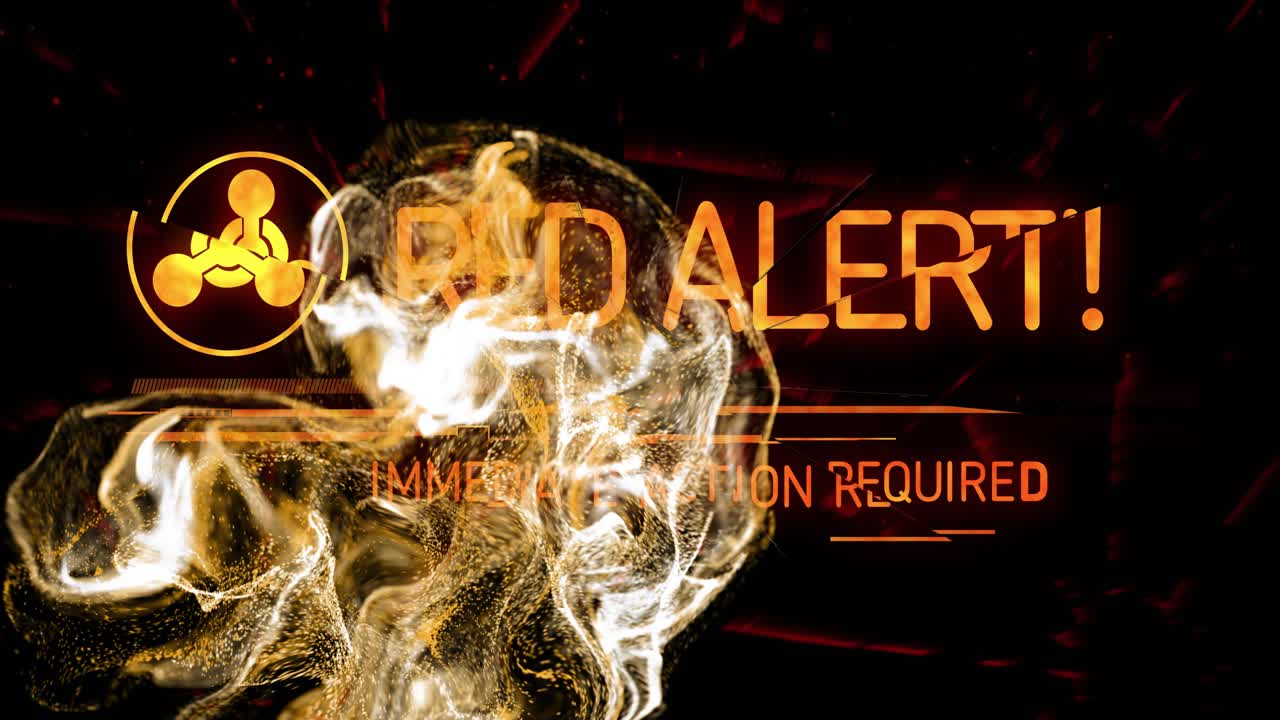 Emerging hazard starting gold smoke unveiling RED ALERT IMMEDIATE ACTION REQUIRED signaling urgency