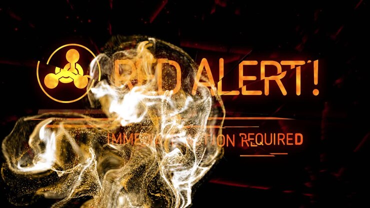 Emerging hazard starting gold smoke unveiling RED ALERT IMMEDIATE ACTION REQUIRED signaling urgency