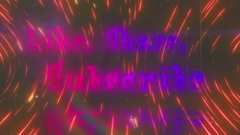 animación de texto como, compartir, suscribirse sobre rastros de luz sobre fondo negro