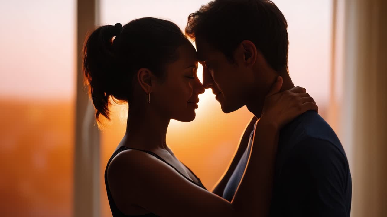 A Romantic Moment Captured: A Couple Sharing an Intimate Embrace Against a Beautiful Sunset Backdrop, Symbolizing Love and Connection in Their Relationship