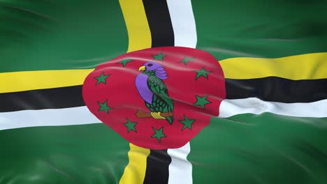 bandera de dominica ondeando en el viento con una textura de tela muy detallada. bucle sin costuras