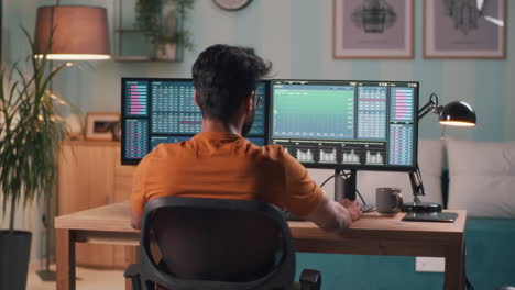 man working from home on investment charts