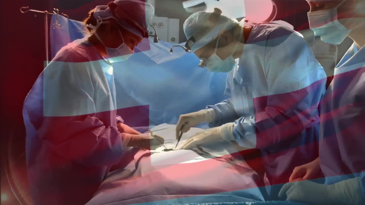 수술실에서 외과 의사 들 위 에 스위스  ⁇ 발 이 흔들리는 애니메이션