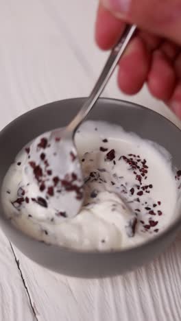 preparing chocolate ice cream topping