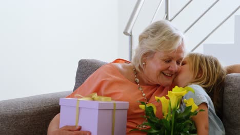 Granddaughter-kissing-her-grandmother-in-living-room