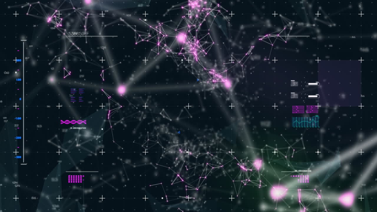 Qr code scanner over network of connections against digital interface on black background