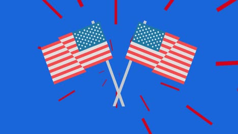 animation of american flags on blue background