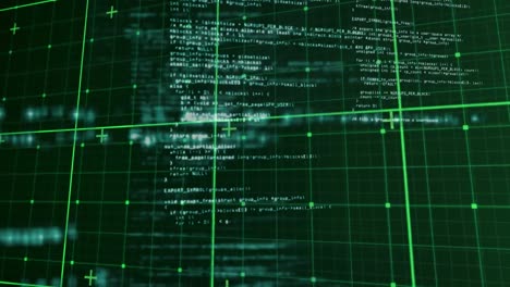 animation of data processing over grid network against green background