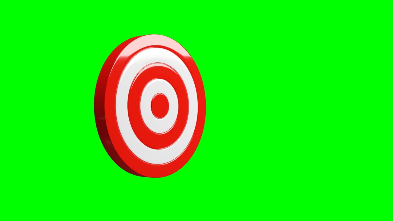 Alcune freccette rosse colpiscono il bersaglio su un chroma key verde.