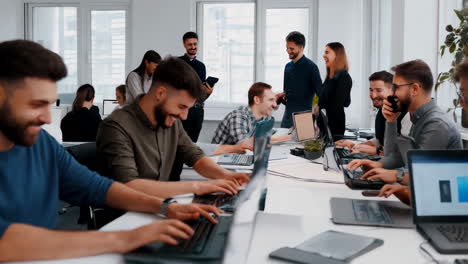 happy business team in modern office
