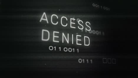 animación de interferencia sobre texto de acceso denegado, procesamiento de datos y placa de circuitos informáticos