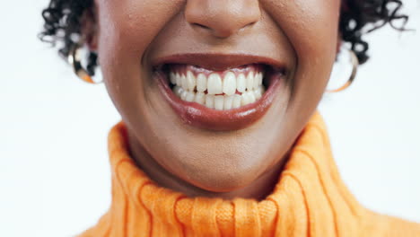 happy, smile and black woman with teeth