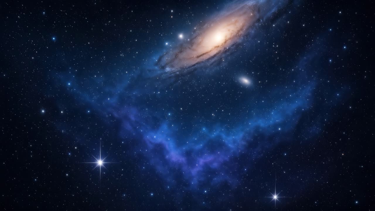 A mesmerizing cosmic scene with a galaxy and stars, captured from a wide-angle perspective, perfect