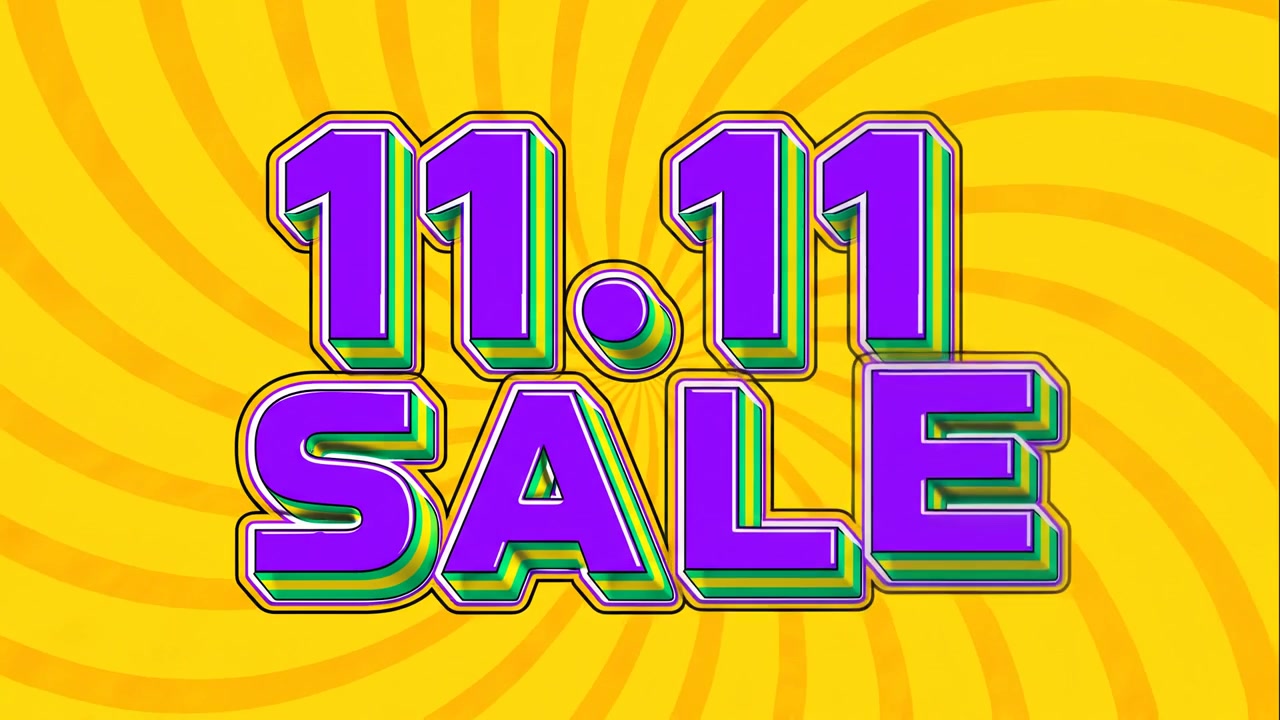 Grafica promozionale per i Saldi 11.11 con sfondo animato a raggiera gialla