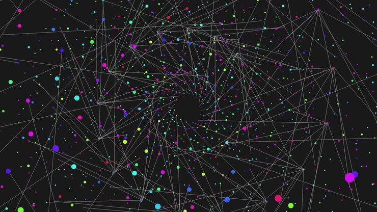 Web of interconnected points visualizing a complex network