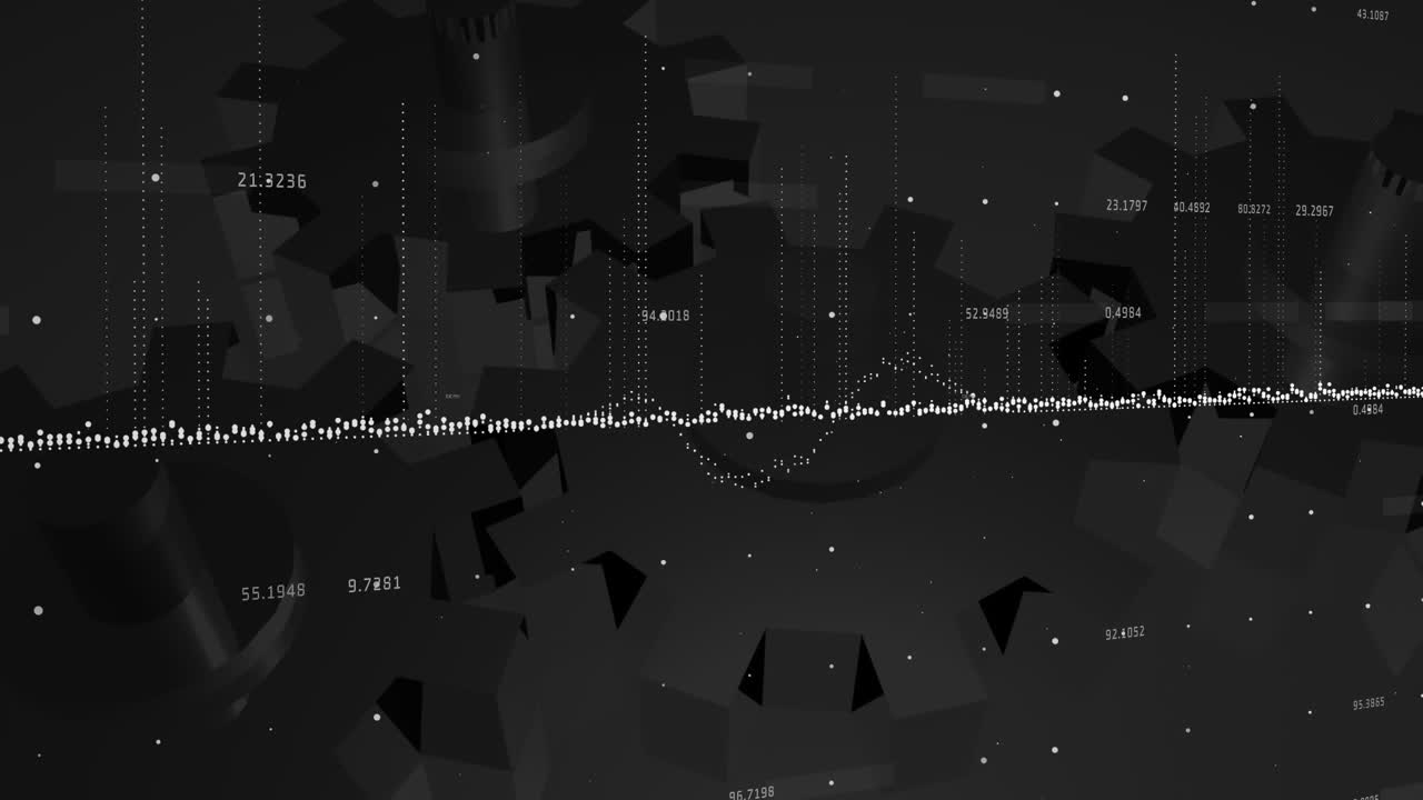금융 데이터 프로세싱과 검은 배경에 대한 3d 사각형 모델