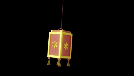 Animation-of-chinese-red-and-gold-lamp-hanging-with-copy-space-on-black-background