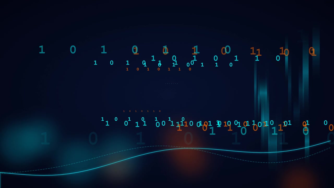 Digital Binary Code Streaming on Dark Background