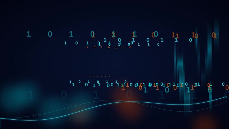 Digital Binary Code Streaming on Dark Background