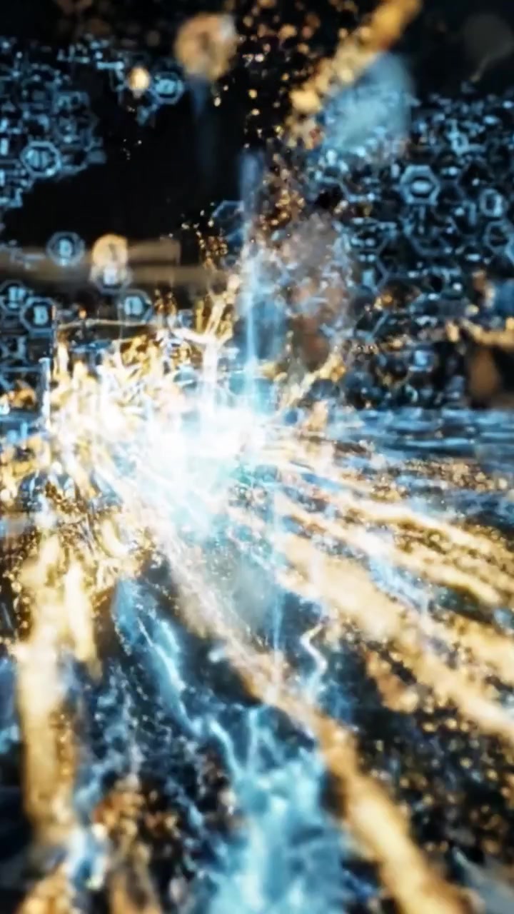 Transformative Sparks Emerge from a Data-Driven Hexagonal Surface, Signifying Innovation and Digital Progress in Technology and Design