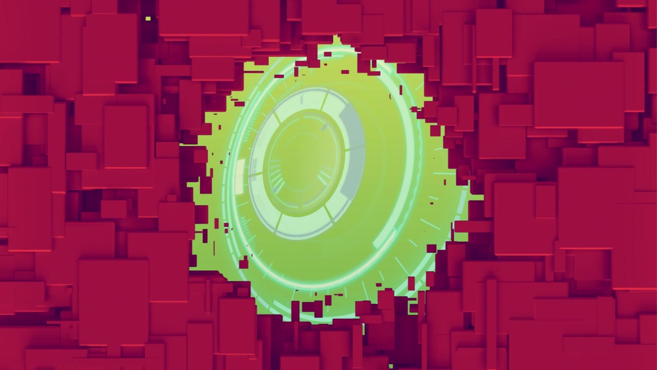 Animation of processing circle over green background covering by red blocks