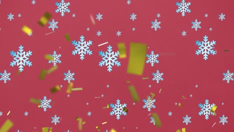 Animation-Fallender-Schneeflocken-Und-Konfetti-Auf-Rotem-Hintergrund