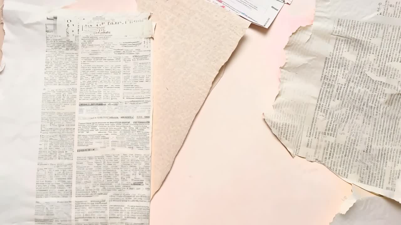 Flat lay video of vintage papers scattered on a soft pink surface, creating an antique, nostalgic