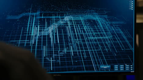 digital data visualization on a computer screen in an office