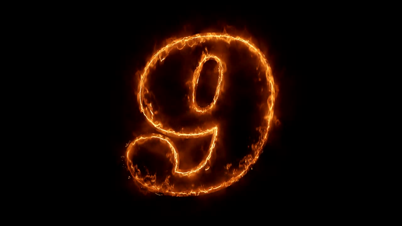 Number 9 Word Hot Animated Burning Realistic Fire Flame Loop.