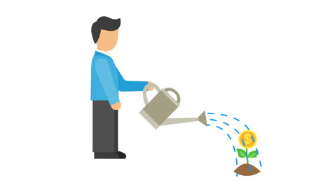 a man waters a money plant, symbolizing financial growth and success