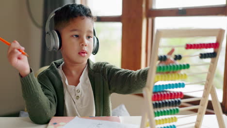 abacus, math homework or child in kindergarten