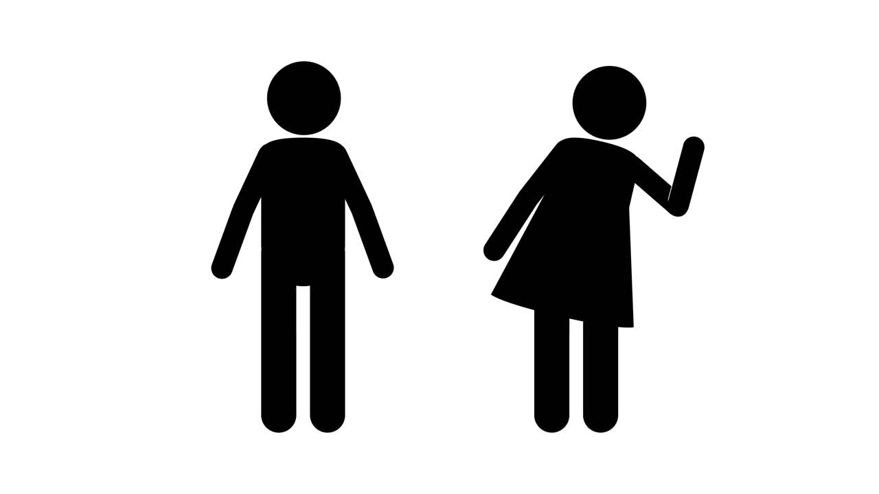 Des bonhommes noirs minimalistes apparaissent et font signe de la main sur un fond blanc uni avec un alignement centré