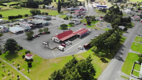 aerial orbit of lumsden, new zealand, cityscape of small village infrastructure