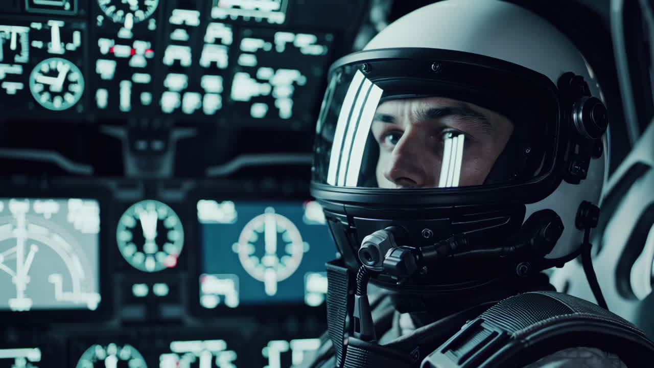 Pilot in a Futuristic Cockpit