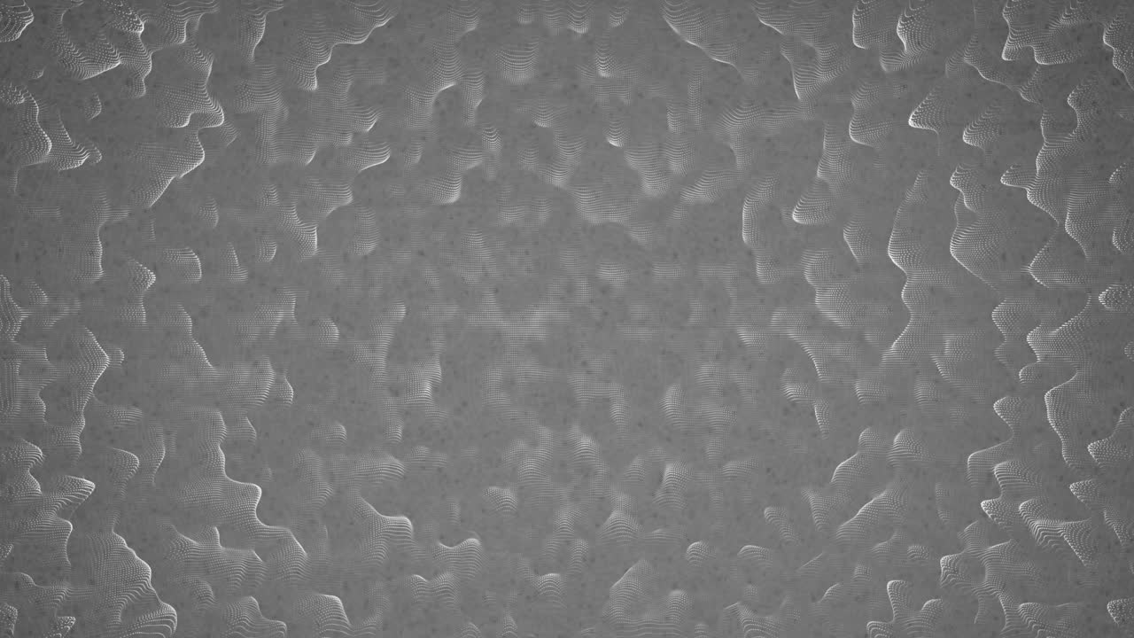 Abstract white dotted waveforms being animated across gray field, forming layered mesh pattern