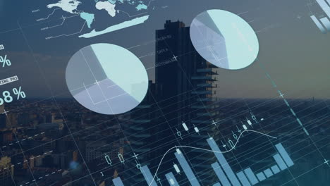 animation of data processing over cityscape