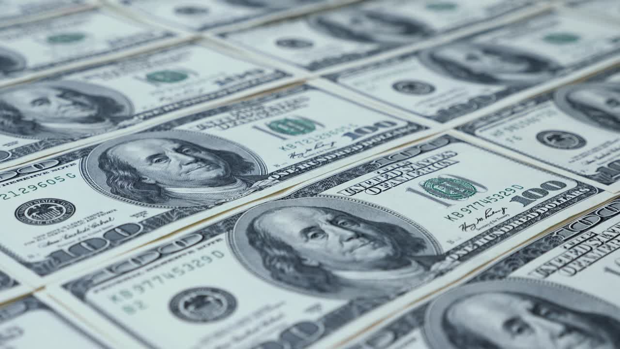 fondo de billetes de cien dólares, bucle. billetes de dinero en efectivo. concepto de finanzas e inversión. intercambio de divisas de cien dólares. economía de los estados unidos. economía, negocios y concepto de éxito