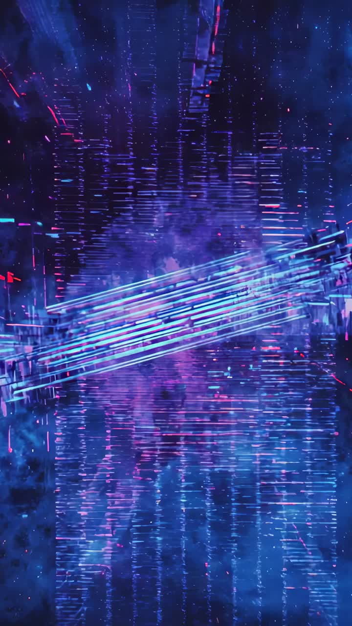 Vertical video: Playback starting neon streaks shifting across HUD, revealing nebula and waveform